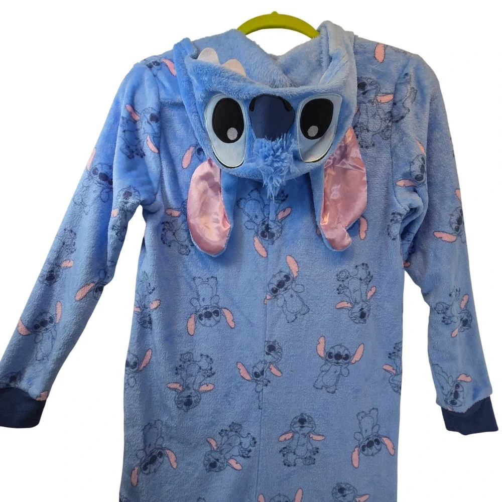 Disney Stitch One Piece Pajamas Sleepwear‎ Hooded Zip Up Adult XS Plush Lounge